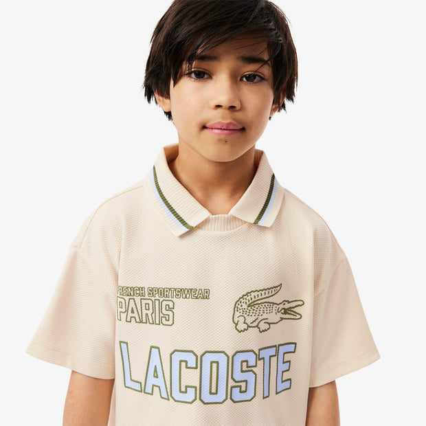 Printed Mesh Double Collar Polo Shirt