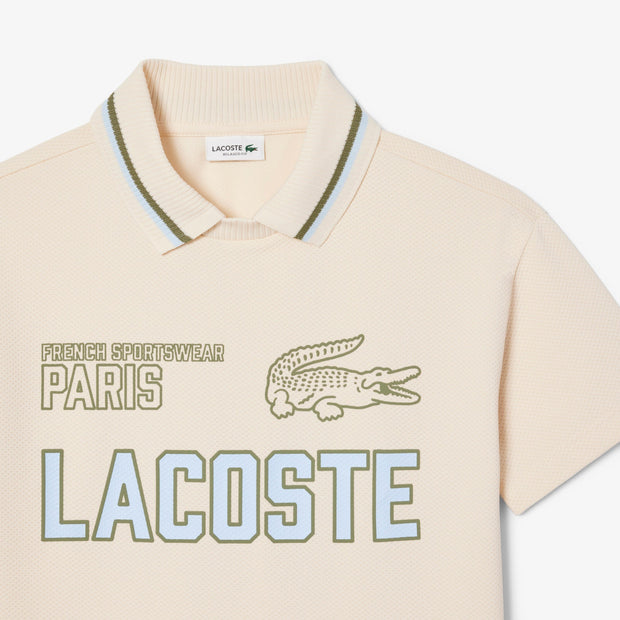 Printed Mesh Double Collar Polo Shirt