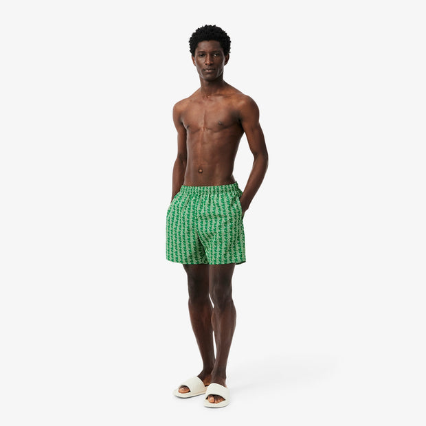 Mid Length Monogram Print Swim Trunks