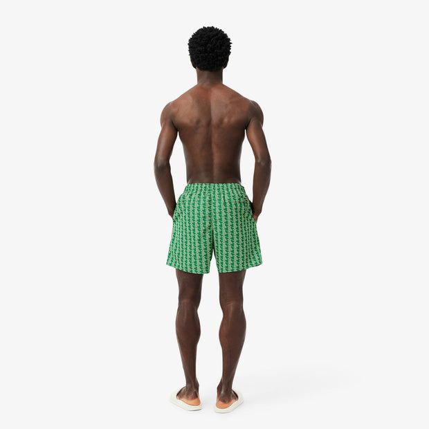 Mid Length Monogram Print Swim Trunks