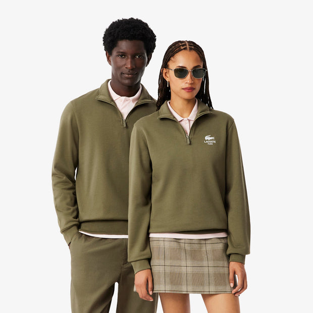 High Neck Zip-Up Print Sweatshirt