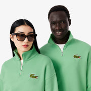 Loose Fit Zip Neck Badge Accent Sweatshirt