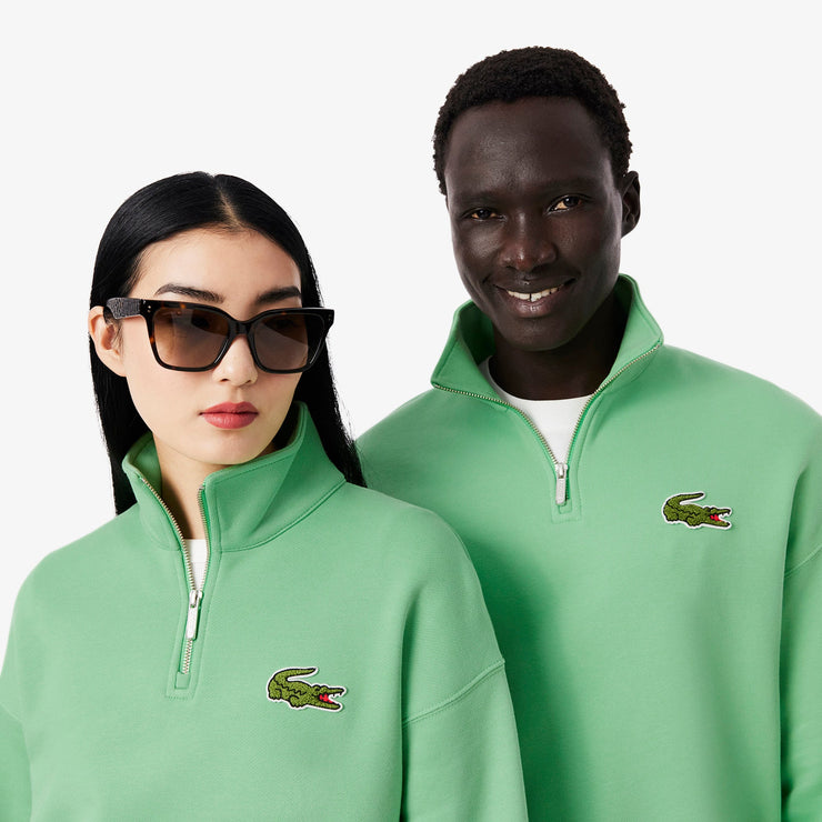 Loose Fit Zip Neck Badge Accent Sweatshirt