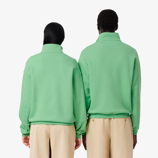 Loose Fit Zip Neck Badge Accent Sweatshirt
