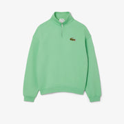 Loose Fit Zip Neck Badge Accent Sweatshirt