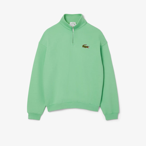 Loose Fit Zip Neck Badge Accent Sweatshirt