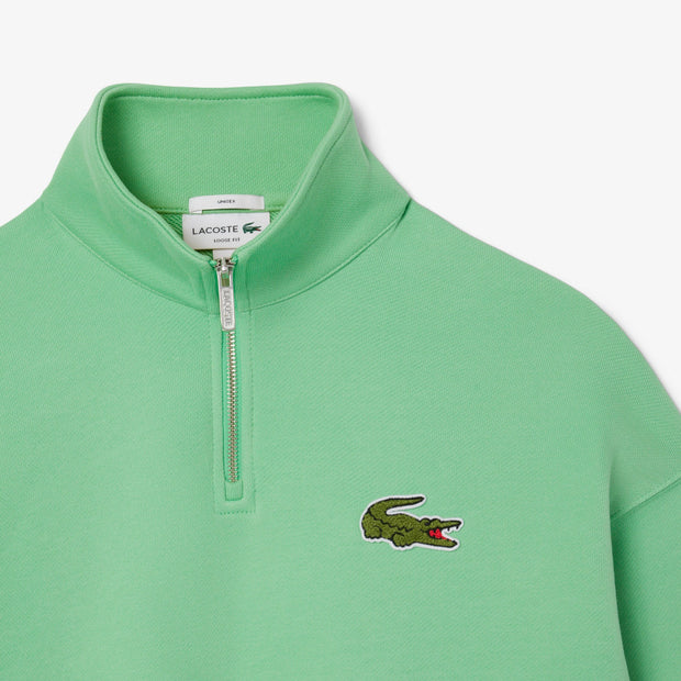 Loose Fit Zip Neck Badge Accent Sweatshirt
